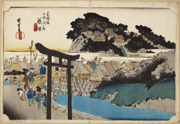 03 Utagawa Hiroshige Groupe hommes aveugles temple Yugo